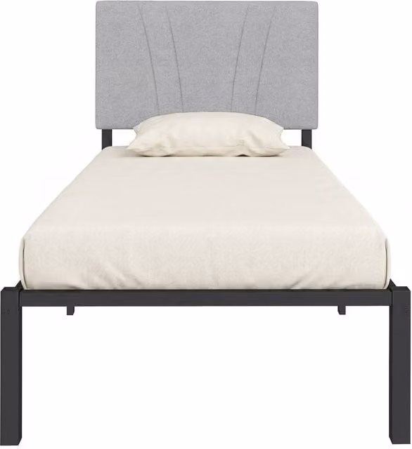 HOMCOM Single Bed Frame with Upholstered Headboard in Black and Grey, W/D/H: 90 x 190 cm