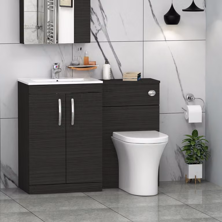 Royal Bathrooms Hale 1100mm Black 2 Door Furniture Pack with Minimalist Basin and Breeze Back to Wall Toilet