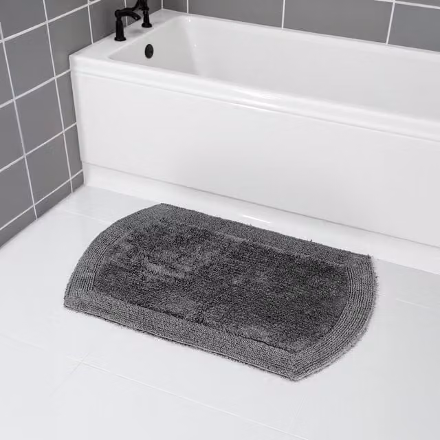 Showerdrape Ultra Reversible 100% Cotton Bath Mat in Grey and White, W/D/H: 80 x 50 x 0.5 cm