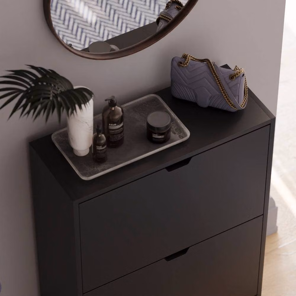 HD Designs Vida Designs Modern Black 2 Drawer Shoe Cabinet with Tilting Compartments – 5