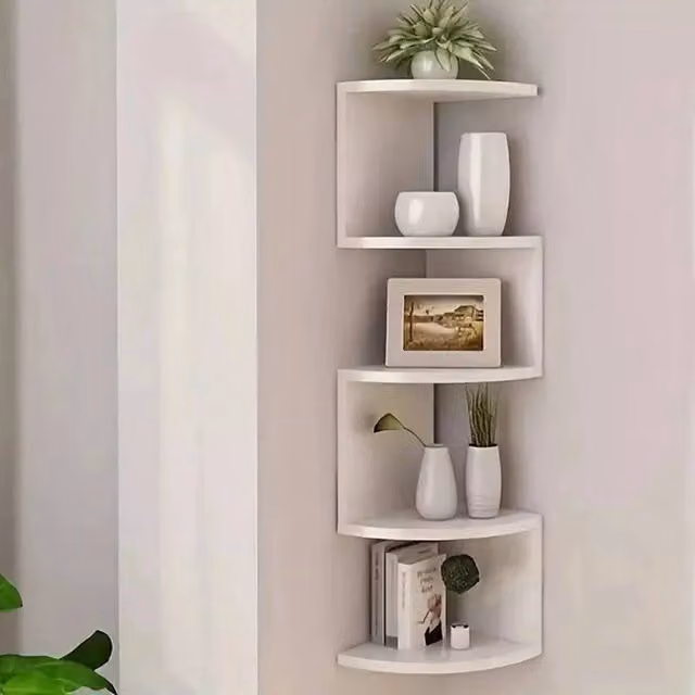 FORGEVIO White 5 Tier Floating Corner Wall Mounted Shelf