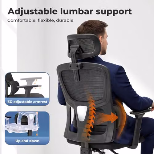Levede Ergonomic Mesh Office Chair with Headrest and Armrests in Black – 3