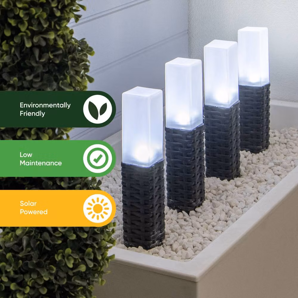 Gardenwize Pack of 4 Solar LED Rattan Stake Lights in Black – 5
