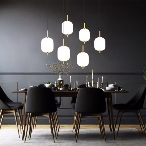 Globo Lighting Height-Adjustable LED Pendant Lamp with 6 Opal Glass Bulbs in Brass and Black, W/D/H: 80.5 x 80.5 x 220 cm – 2