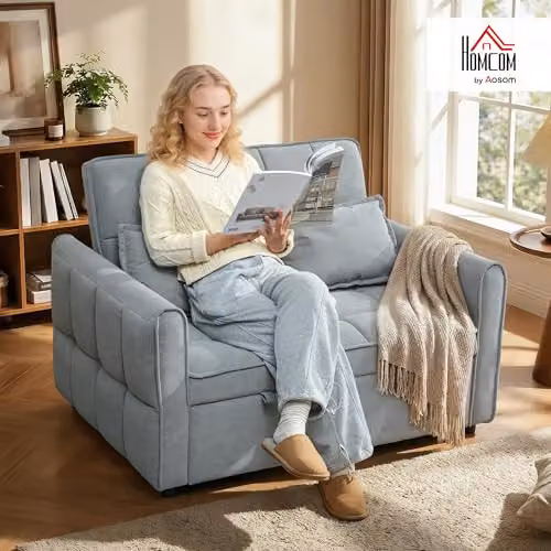 HOMCOM 2 Seater Click Clack Sofa Bed in Grey Velvet Fabric with Sleeping Function and Scatter Cushions – 2
