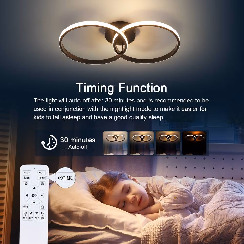Pheashine Modern Dual Ring LED Ceiling Light in Black, Dimmable with Remote Control – 4