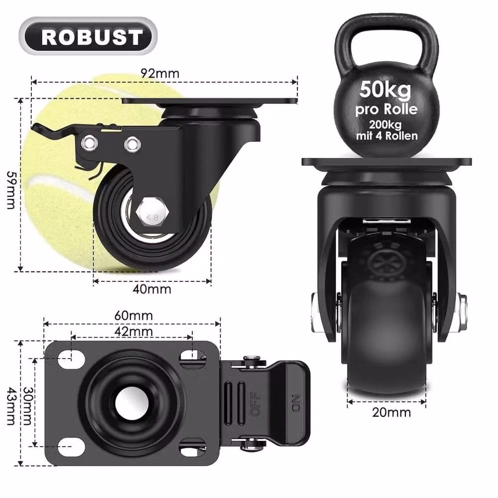 SPETLEK 4-Pack Heavy Duty 40mm Rubber Swivel Furniture Feet in Black – 2