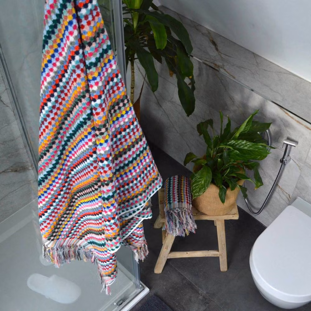 Allure Bath Fashions Multicolour Popcorn Textured Tasselled Bath Towels in 100% Repurposed Cotton – 2