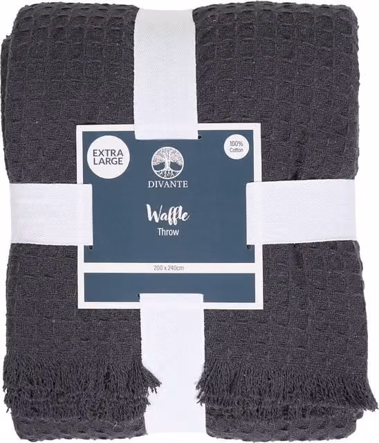 Divante Waffle Pique Cotton Throw in Anthracite Grey, W/D/H: 240 x 200 cm