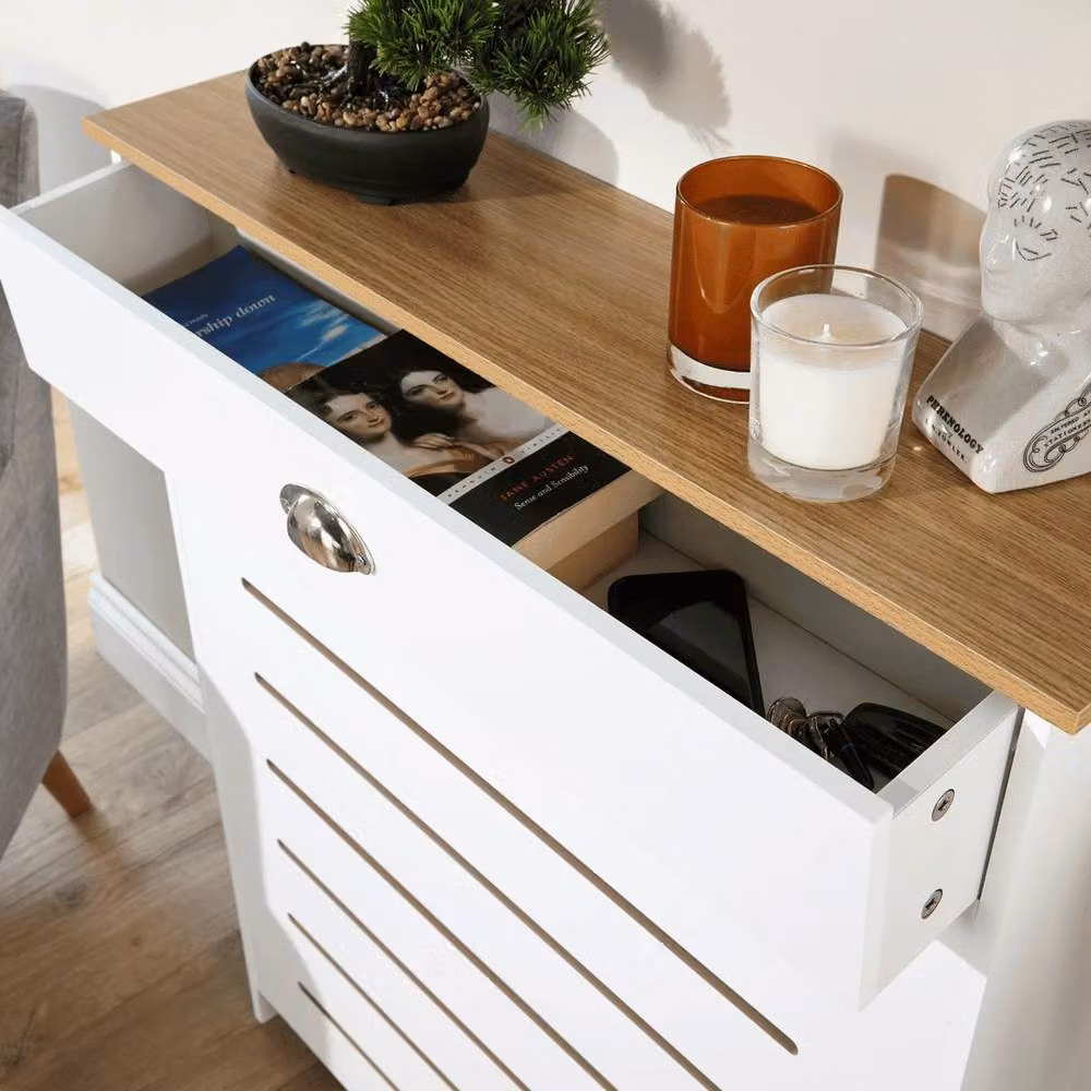 FORGEVIO Modern White MDF Grill Cover Shelf Cabinet with Drawer – 3