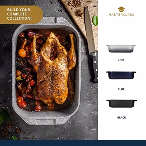 MasterClass Deep Cast Aluminium Roasting Dish with Handles, Grey, W: 41 cm, D: 26 cm, H: 6.8 cm – 5