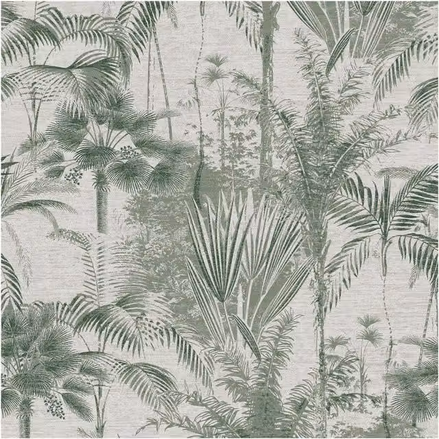 Graham & Brown Sublime Jungle Texture Floral Green and White Vinyl Wallpaper, Width: 52 cm