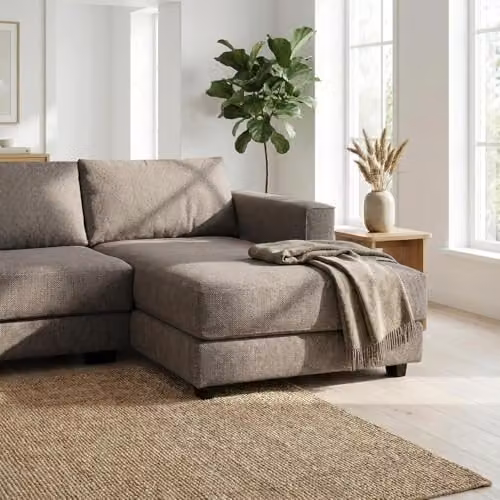 Abakus Direct Kaizer L-Shaped Corner Sofa in Beige Bouclé Fabric, Right Facing, W: 286 cm x D: 170 cm x H: 85 cm – 2