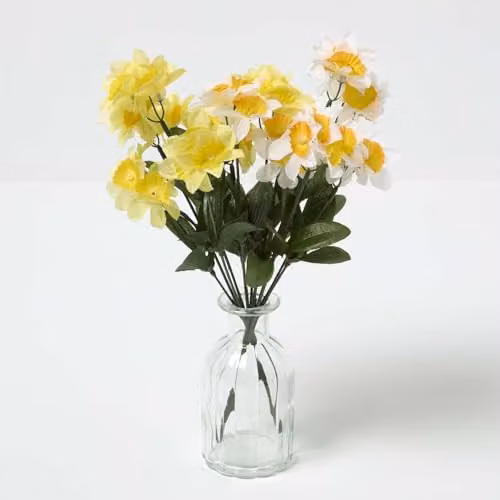 HOMESCAPES Set of 3 Realistic Yellow and White Artificial Daffodil Flowers for Tabletop Decoration