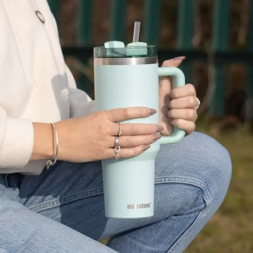 Milestone Camping Green Stainless Steel Tumbler with Straw, Handle and Lid – 2
