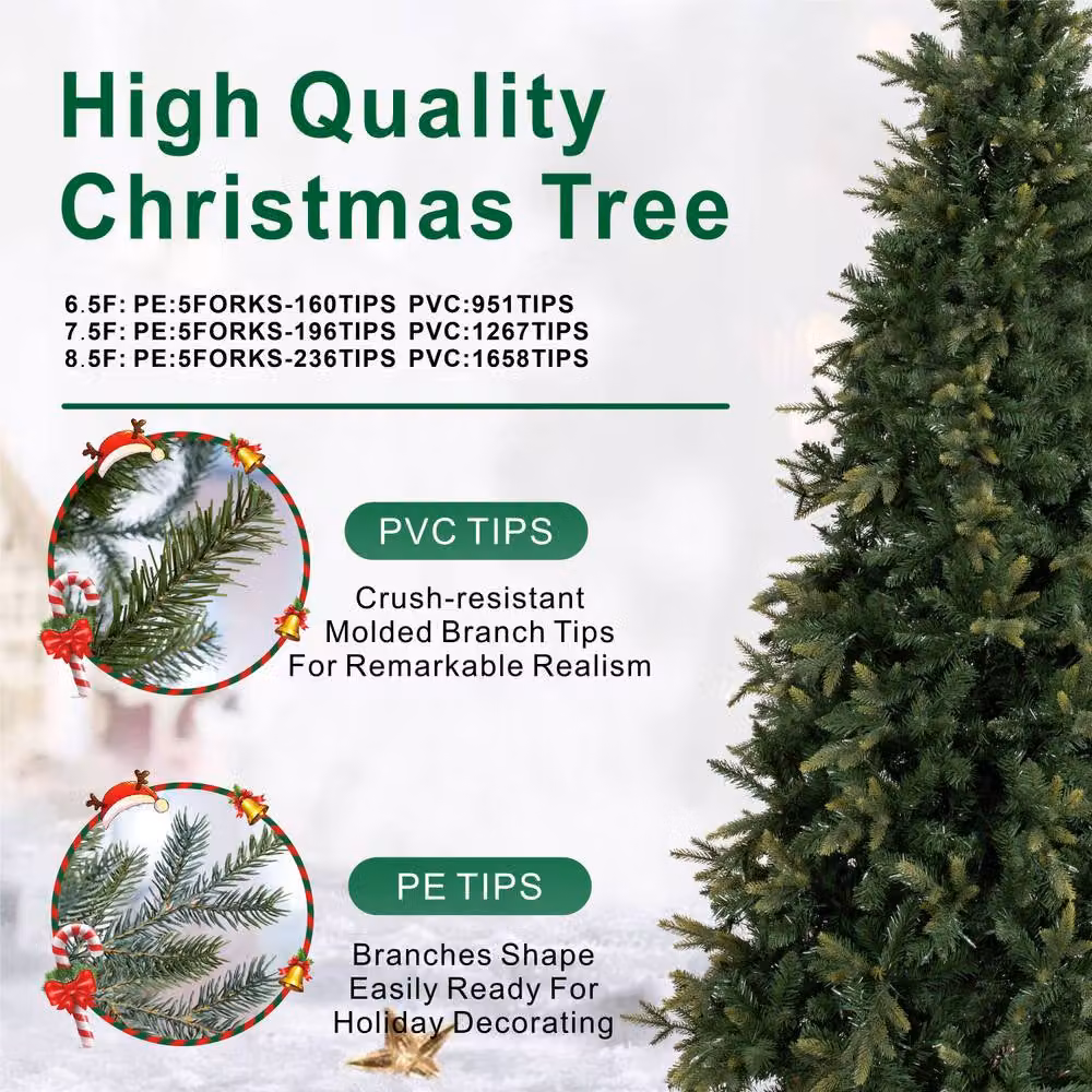 Direct Wicker 8.5ft Pre-lit Slim Artificial Christmas Tree with Mixed Tips in Green – 5