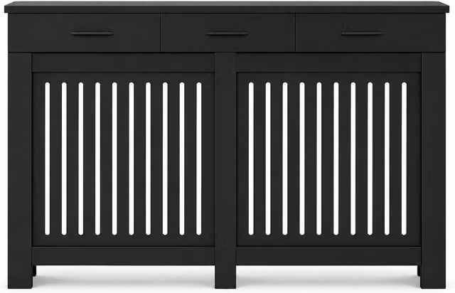 Jack Stonehouse JSH Vertical Slat Radiator Cover with Storage Drawers in Black MDF Wood, W/D/H: 149.5 x 82.0 x 17.9 cm