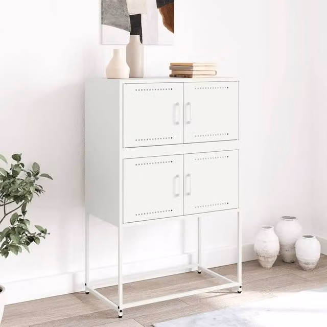Berkfield Home White Steel Sideboard, W: 68.5 cm, D: 38.5 cm, H: 107 cm