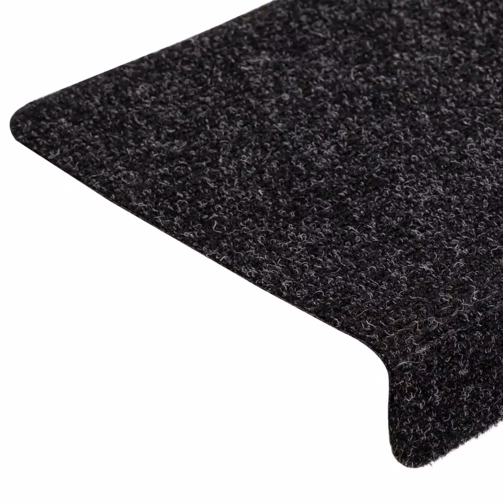 Berkfield Home Self-Adhesive Needle Punch Stair Mats, 15 Pack, Black, W: 65 cm, D: 21 cm, H: 4 cm – 4