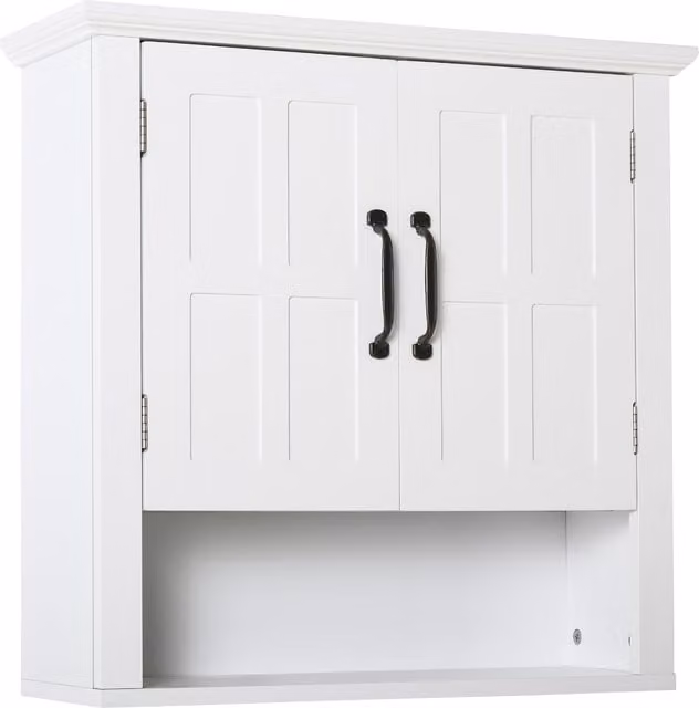 HOMCOM White Wall Mounted Bathroom and Kitchen Cabinet with 2 Hinged Doors and Adjustable Internal Shelf