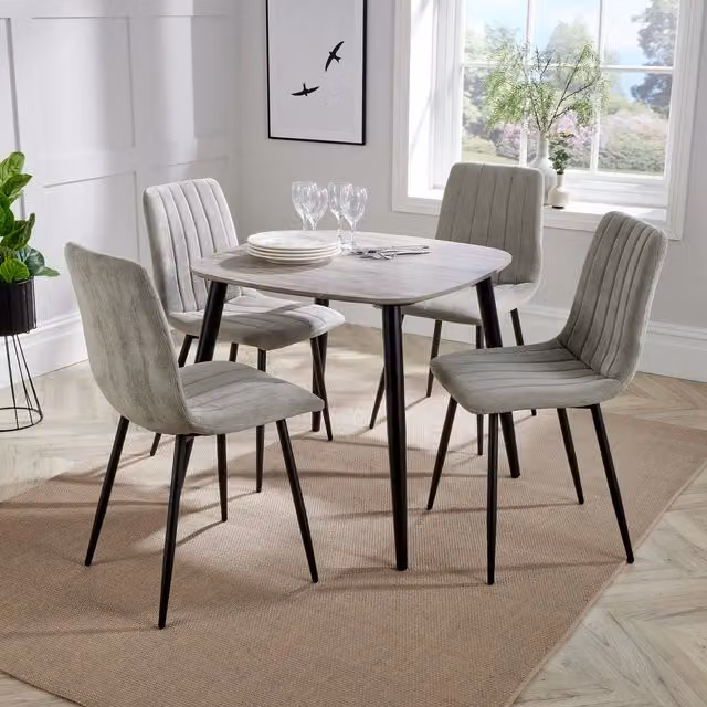 Core Products Ltd Aspen Dining Set with Grey Oak Effect Table and 4 Straight Stitch Chairs in Light Grey and Black