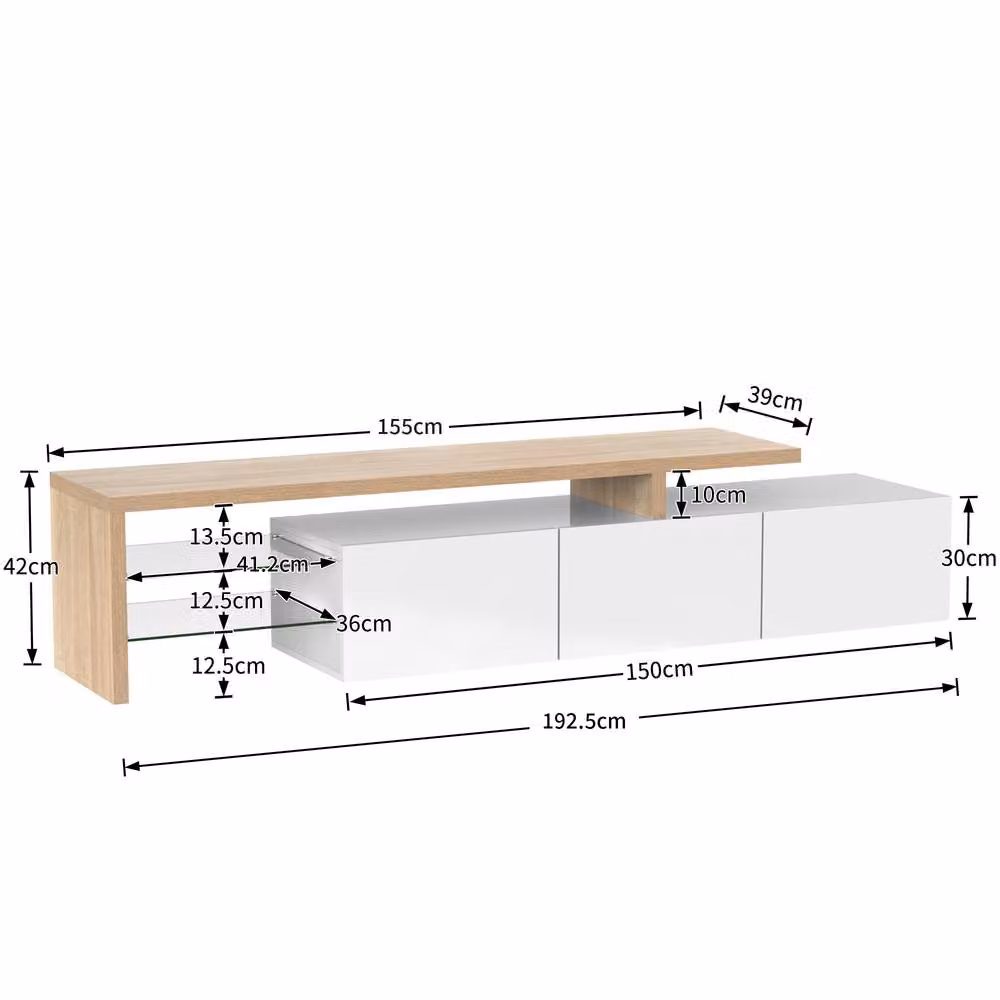 BTM High-Gloss White Modern TV Stand with LED Glass Shelves W/D/H: 192.5 x 42.8 x 39.0 cm – 3