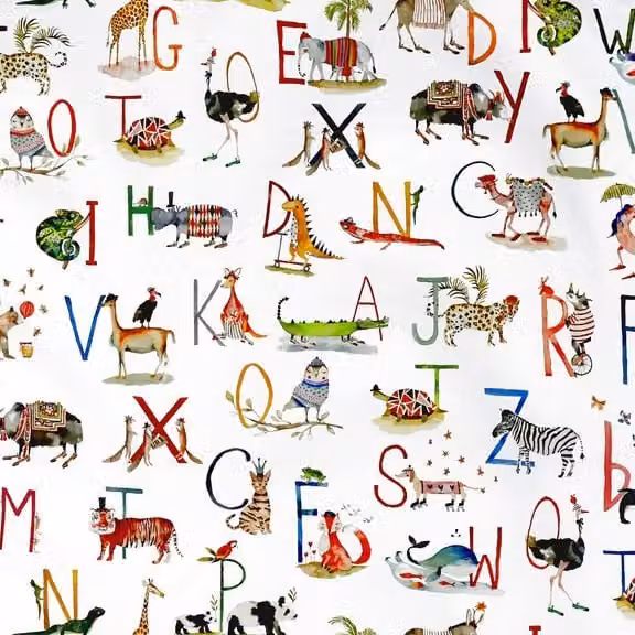 Prestigious Textiles Animal Alphabet Digital Fabric Paintbox for Children, Multicolour