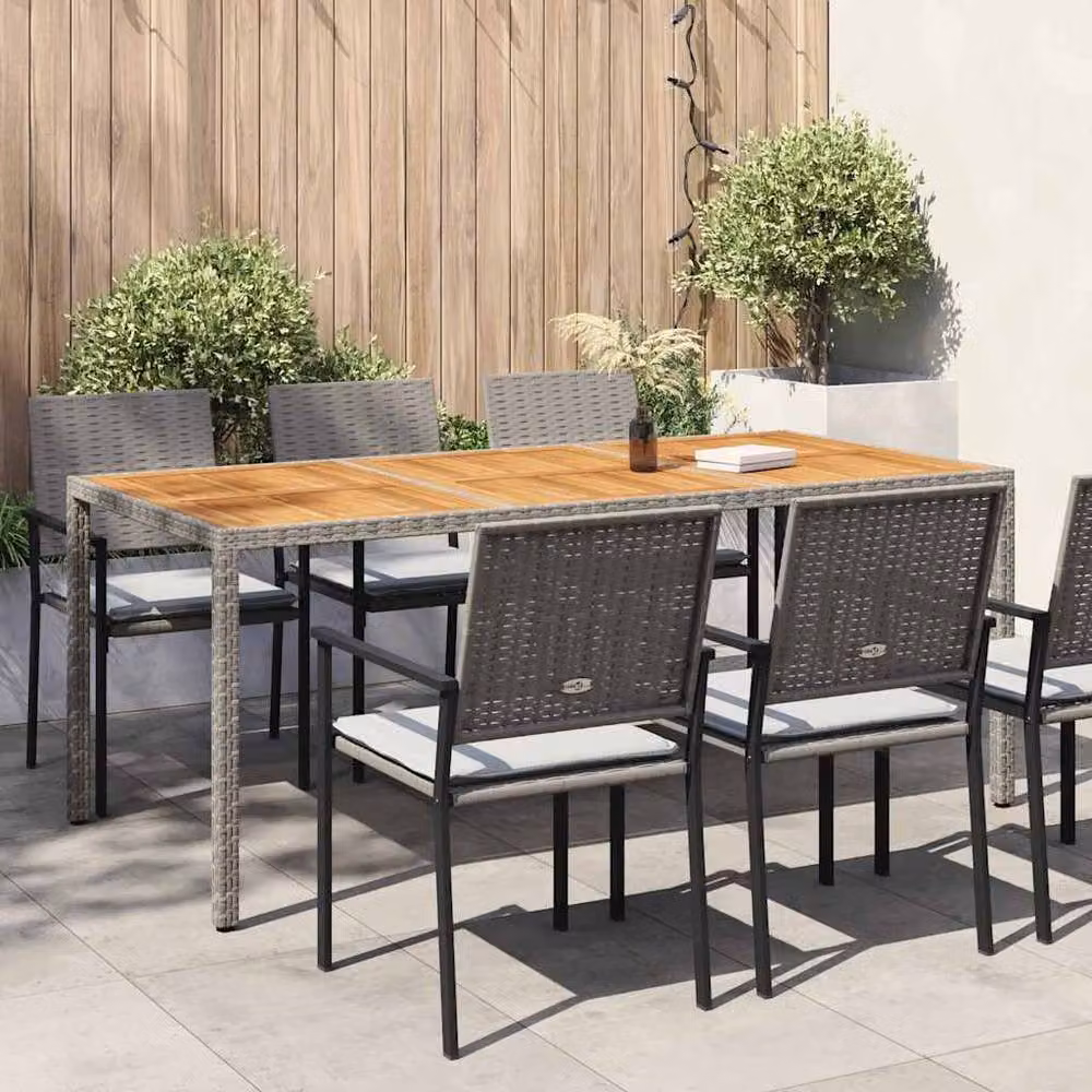 Berkfield Home Grey Poly Rattan and Acacia Wood Garden Table W/D/H: 190 x 90 x 75 cm – 2