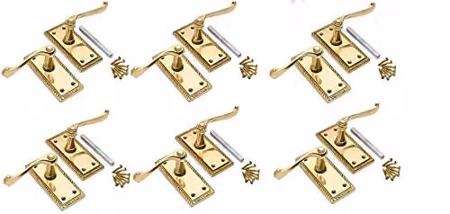 Golden Grace Georgian Lever Latch Door Handle, 6 Pairs, Polished Brass