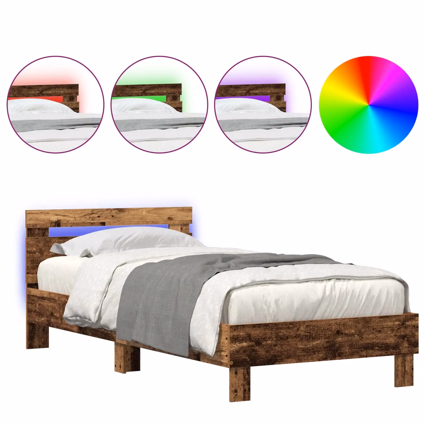 Berkfield Home Rustic Brown Engineered Wood Bed Frame with Under-Bed LED Lighting, W: 75 cm, L: 190 cm – 3