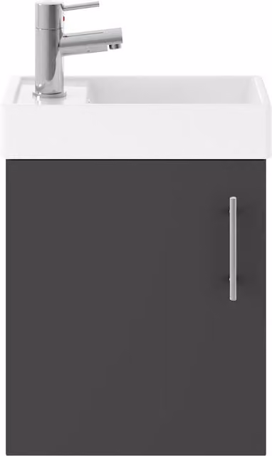 Balterley Saint Contemporary Wall Hung Bathroom Vanity Unit with Rectangular Basin and Soft-Close Door, Gloss Grey, W: 40.5 cm, D: 52 cm, H: 22.2 cm – 1