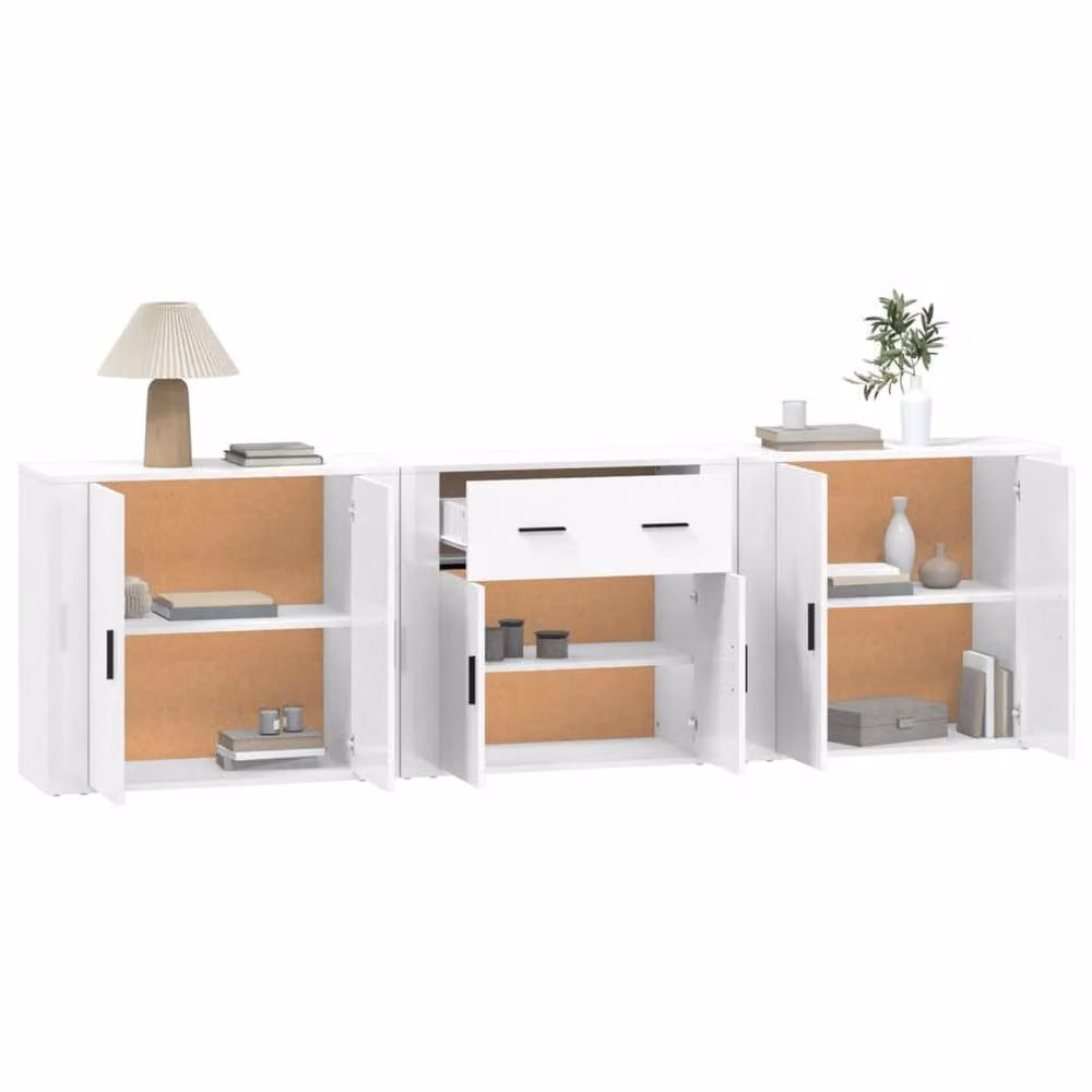 Berkfield Home Set of 3 Modern White Matt MDF Sideboards – 2