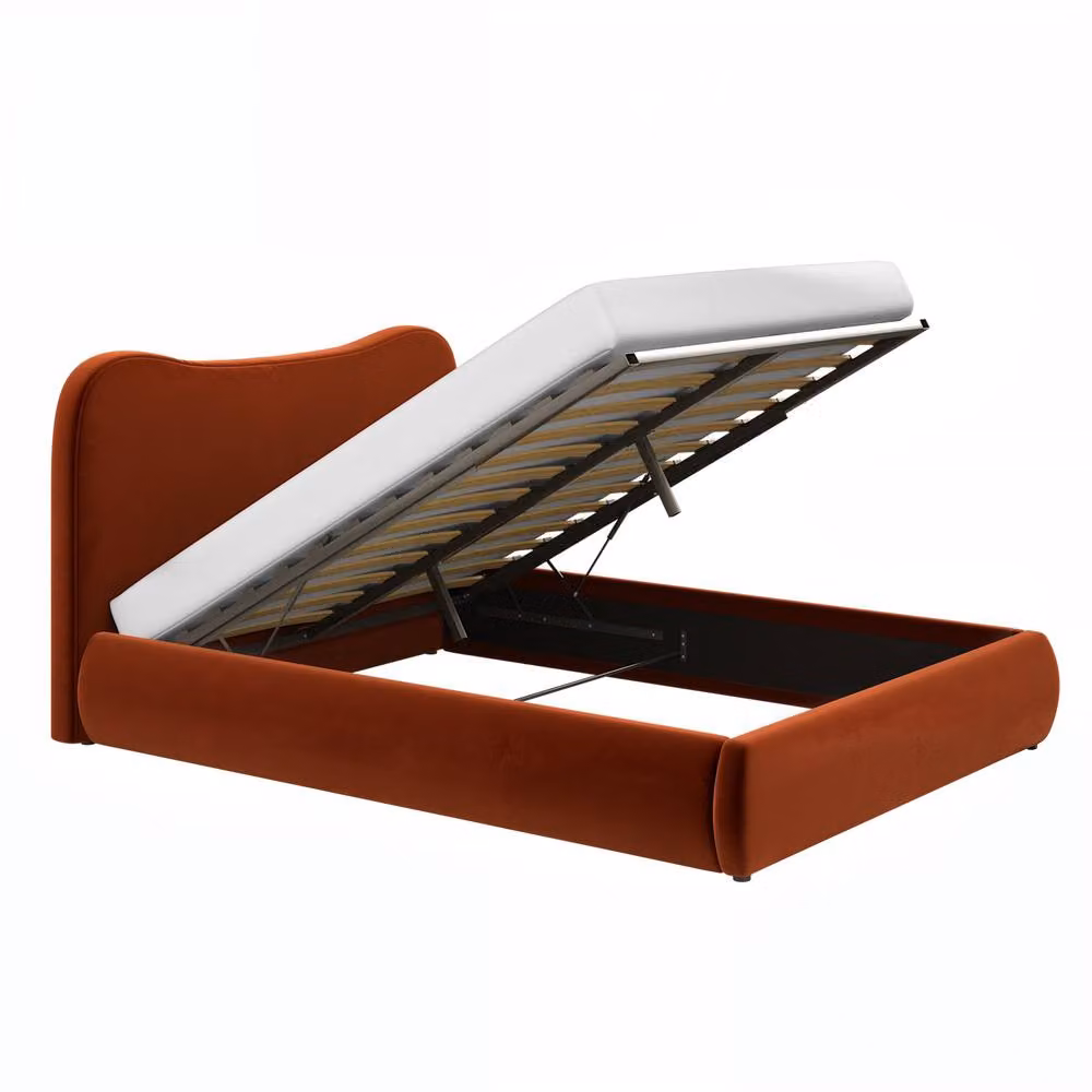 Solace+Co Ember Upholstered Ottoman Bed in Orange Velvet, W/D/H: 140 x 200 x 105.5 cm – 3