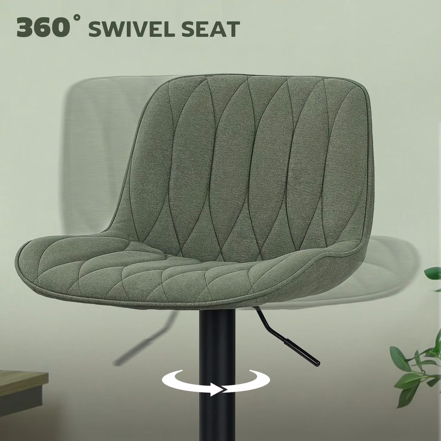 HOMCOM Set of 2 Modern Armless Bar Stools in Green with Upholstered Frame and Metal Legs – 5