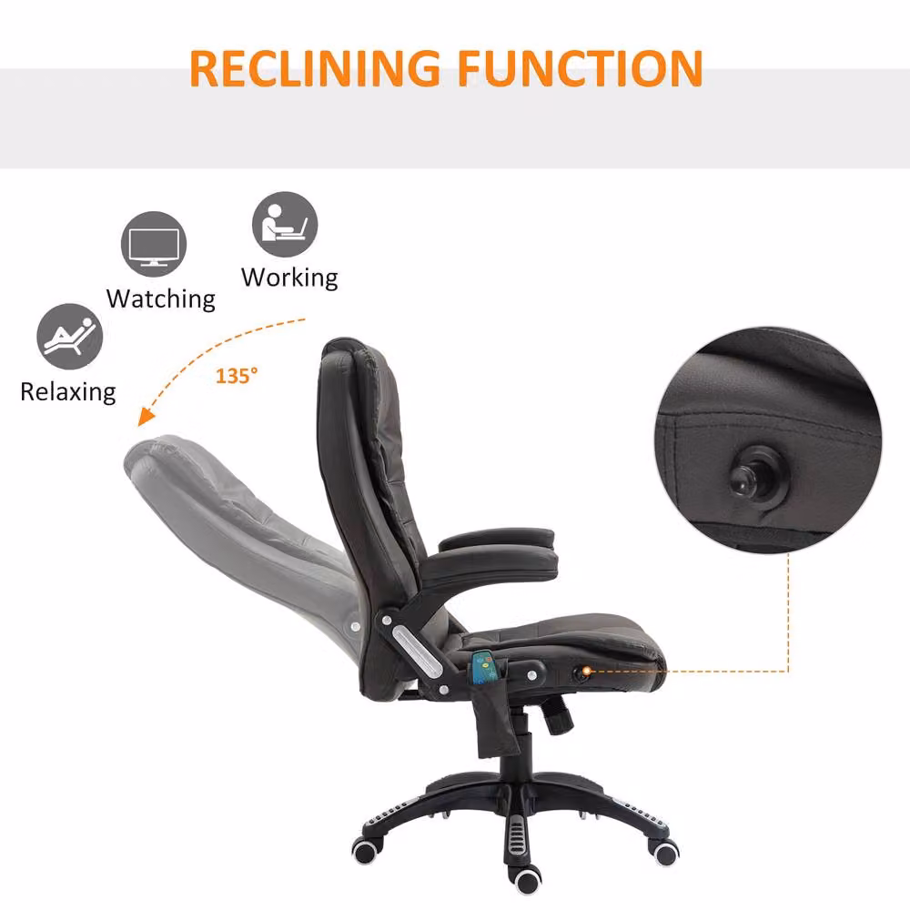 Rolipo Heated 6-Point Massage Executive Office Chair in Brown PU Leather – 6