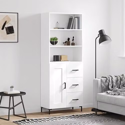 vidaXL Industrial Style Highboard Sideboard in White, featuring Drawers and Shelves for your Living Room or Home Office, W/D/H: 180 x 42.67 x 34 cm – 2