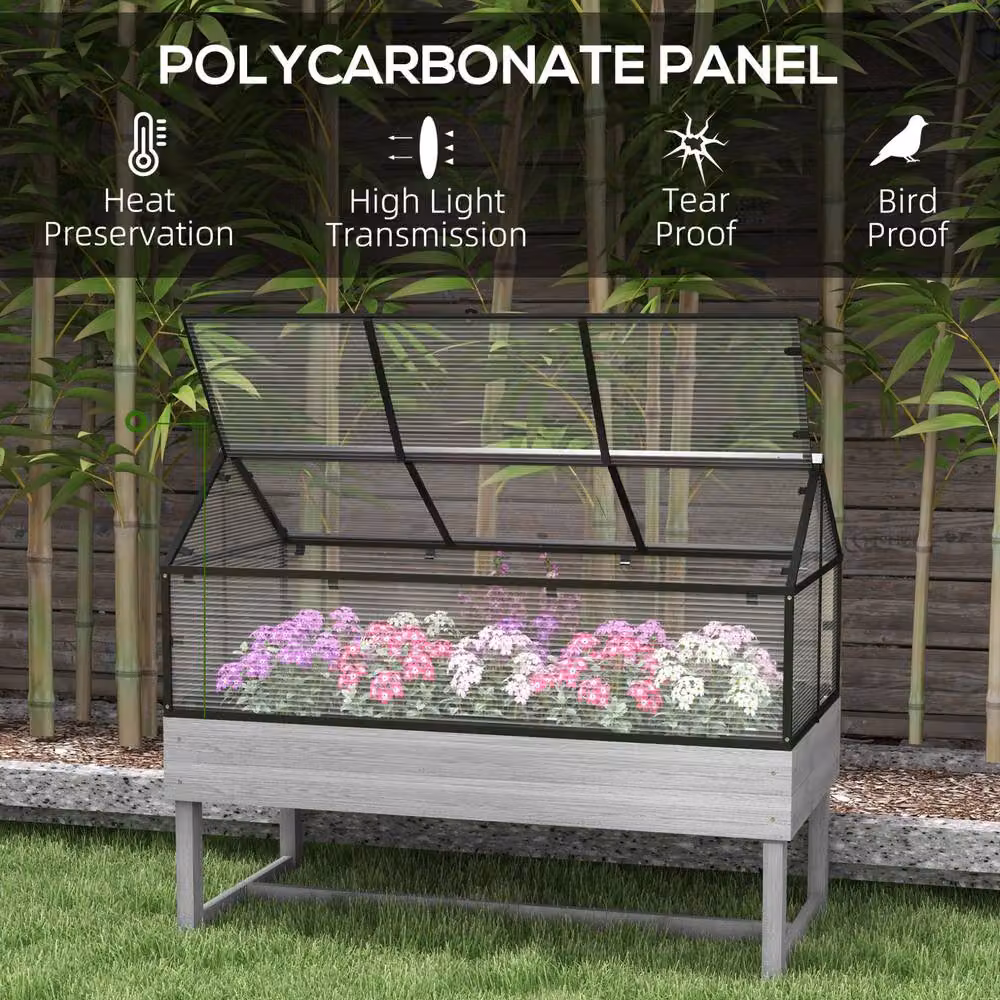 STILVORA Grey Raised Garden Bed with Polycarbonate Cover, W/D/H: 120 x 103 x 60 cm – 3