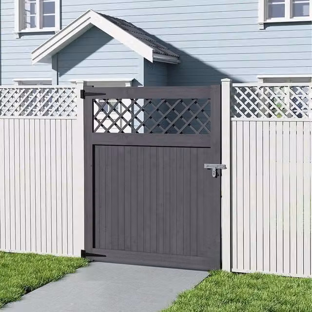 Lifeideas Grey Wooden Garden Gate with Diamond Lattice, Width: 120 cm