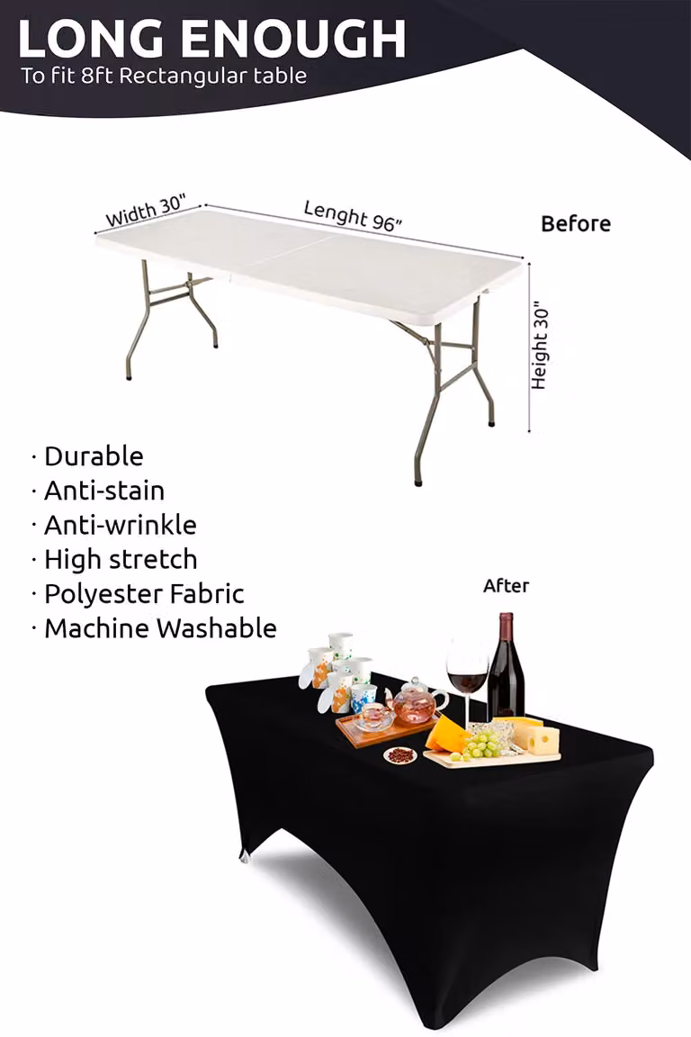 Neel Blue Spandex Rectangular Tablecloth in Black for Weddings and Parties