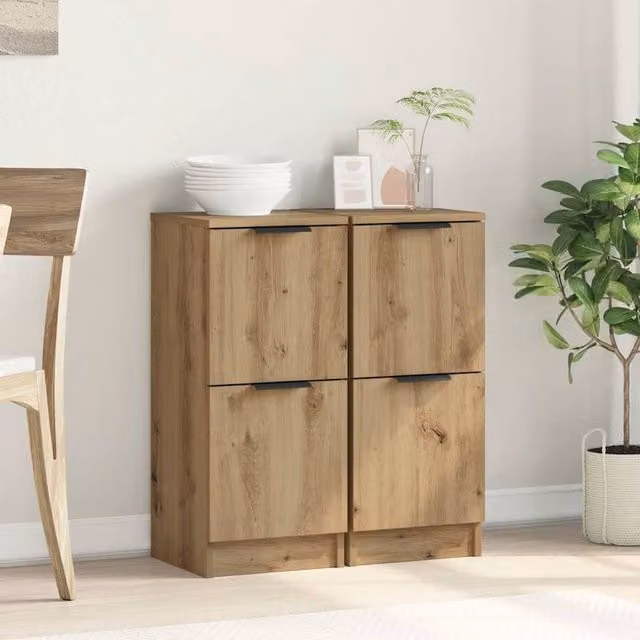 Berkfield Home Artisan Oak Sideboards, 2 Piece Set in Brown, W/D/H: 30 x 30 x 70 cm – 1
