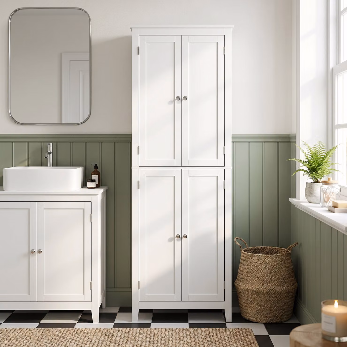 HOMCOM White Freestanding Narrow Bathroom Storage Cabinet with Hinged Doors and Adjustable Internal Shelves, Height: 170 cm – 2