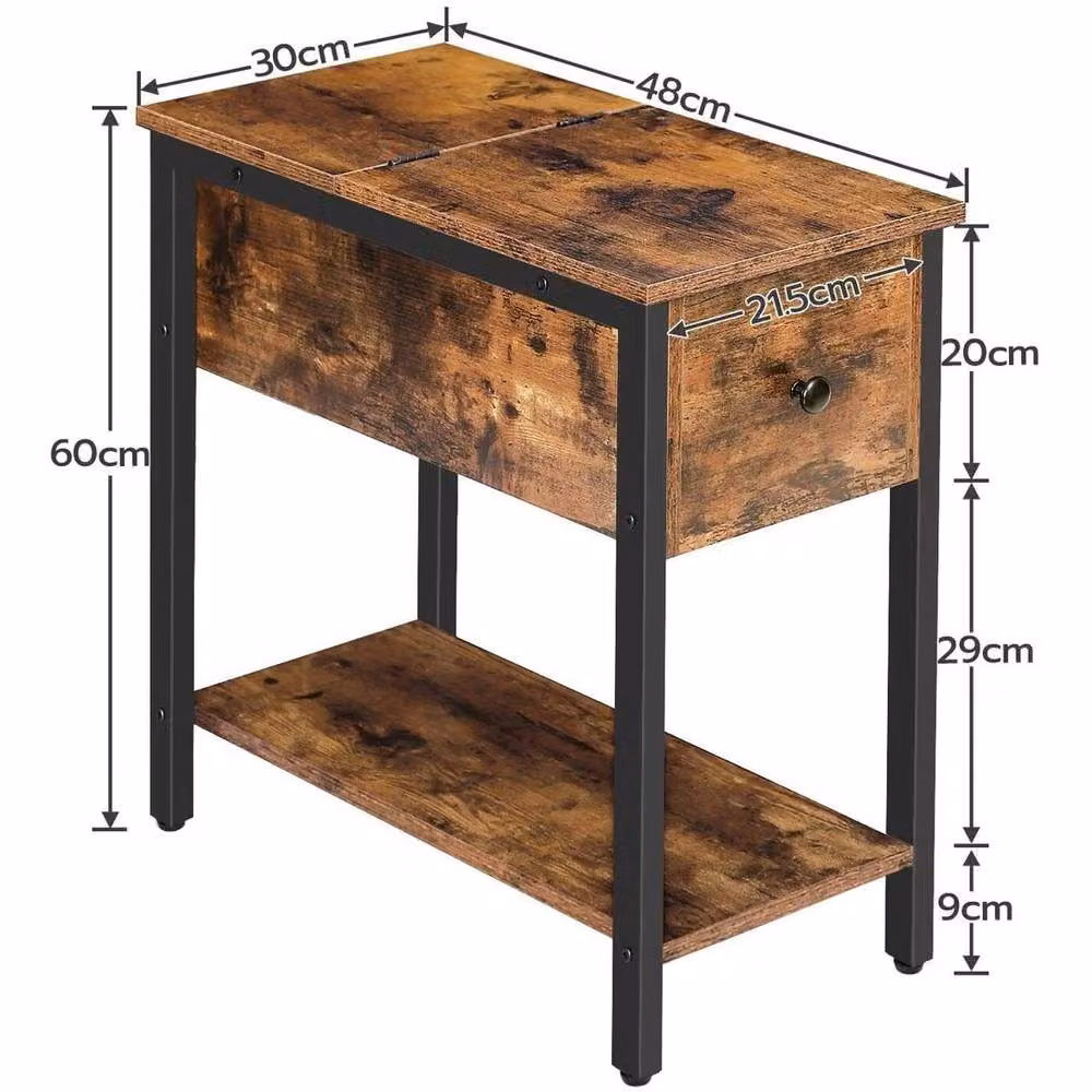 FLAVORA Industrial Brown Wood Bedside Table W/D/H: 48 x 30 x 60 cm – 2