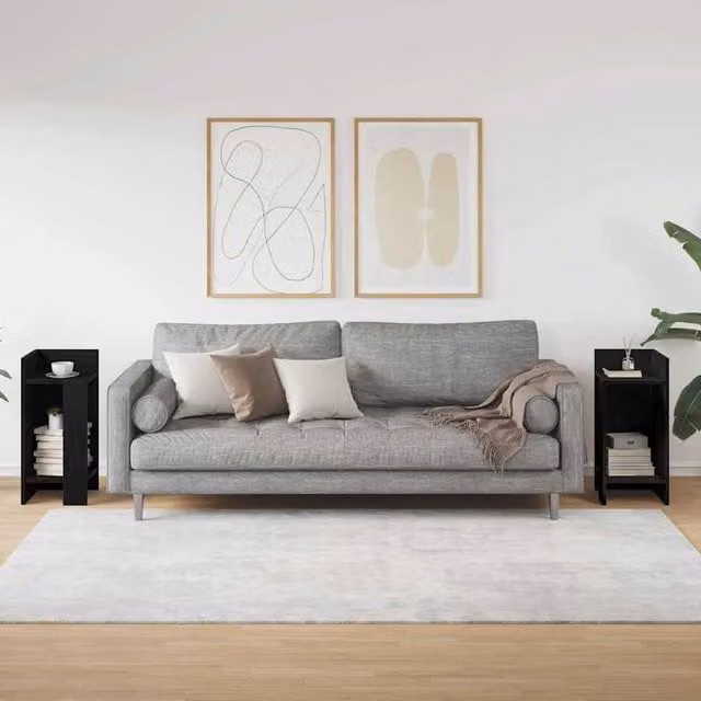 Berkfield Home Set of 2 Black Side Tables with Shelf, W/D/H: 25.5 x 27 x 60 cm – 1