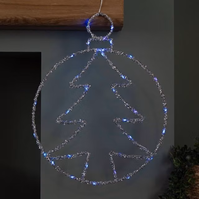 Samuel Alexander Silver Metal Tabletop Christmas Tree Ball with Twinkling Blue LEDs, Height: 49 cm – 1