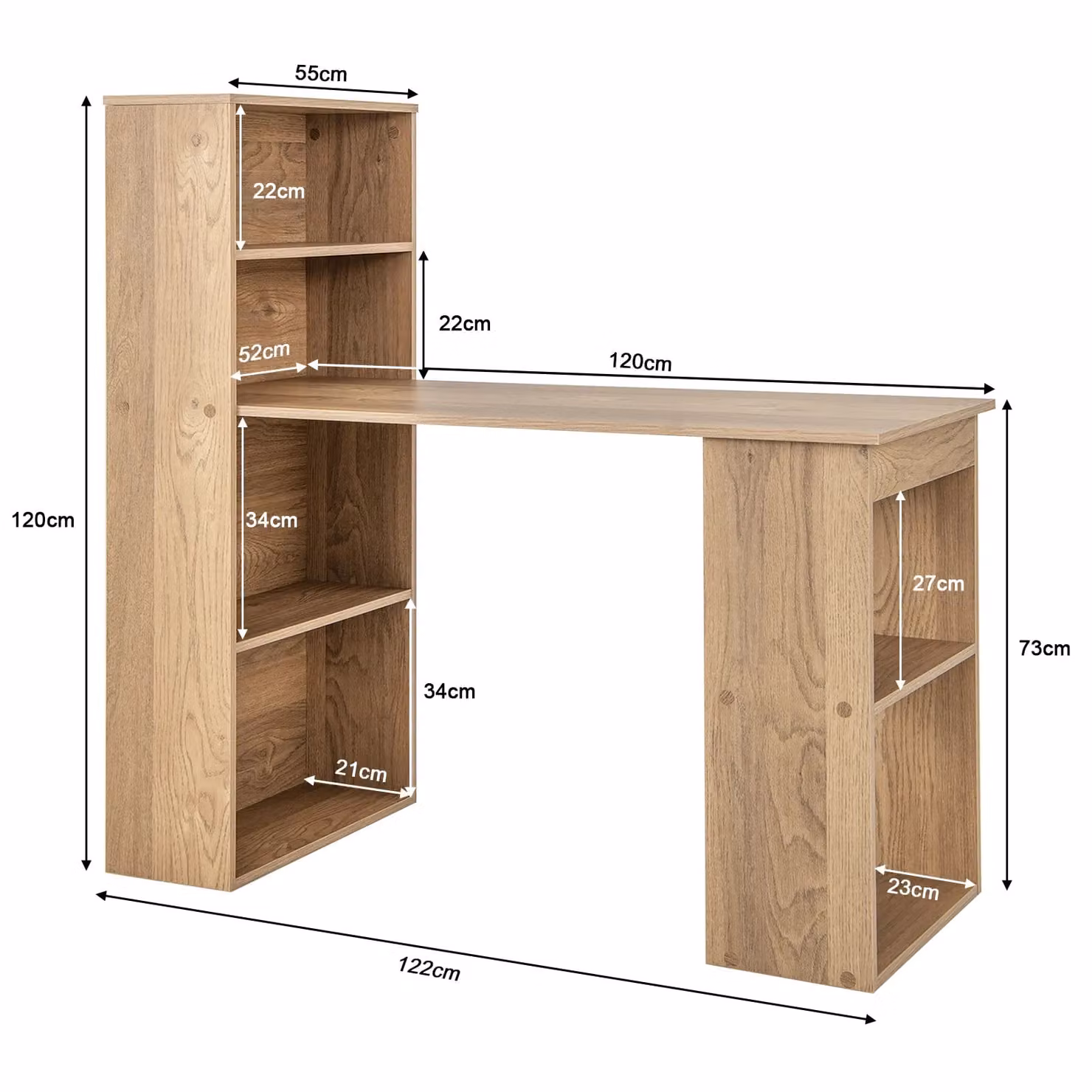 Costway Modern Computer Desk with 6-Tier Bookcase and Storage Shelves, Brown – 3