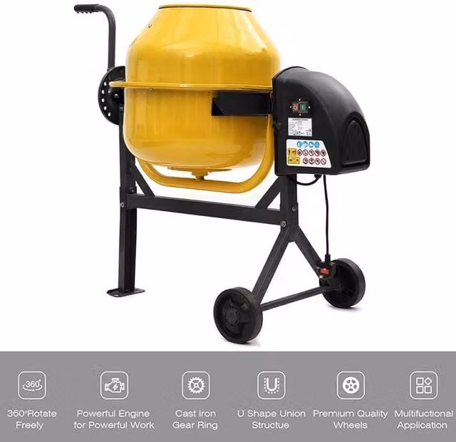 FLAVORA 140L 550W Electric Cement Mixer in Yellow, W/D/H: 1000 x 52 x 52 cm – 1