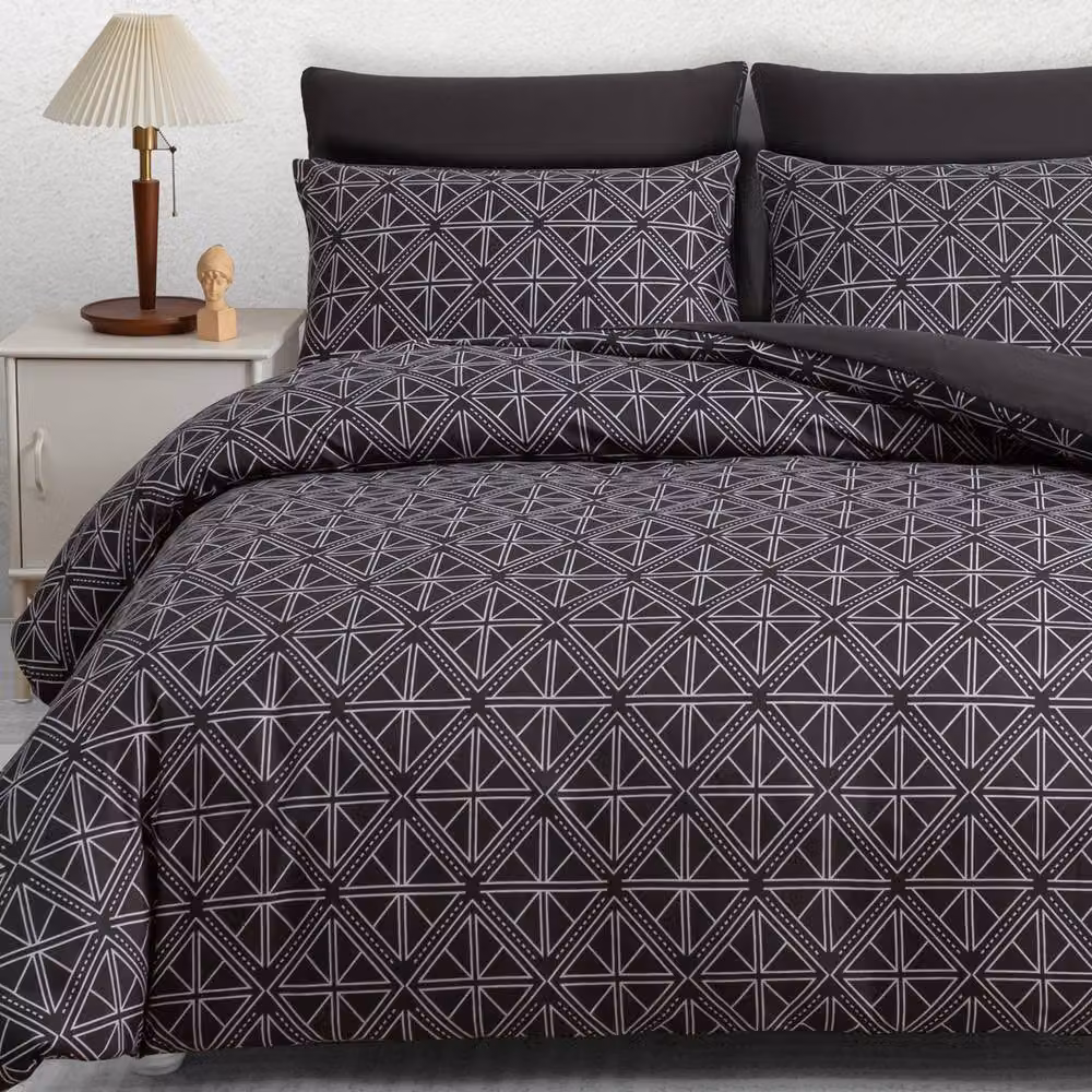 Lazzaro Home Diamond Duvet Cover and Pillowcase Set in Black, Reversible Microfibre, W/D/H: 220 x 230 x 180 cm – 2