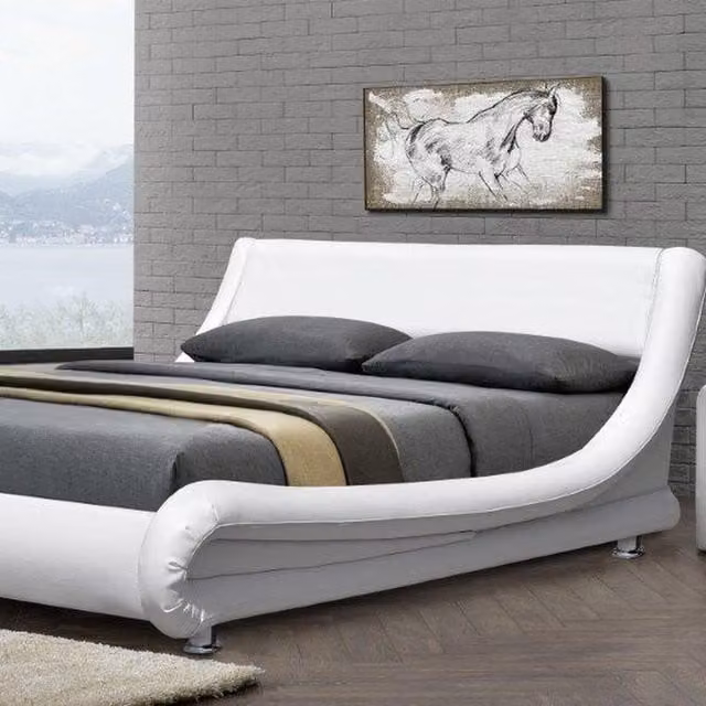 Comfy Living Italian Designer Upholstered Faux Leather Bed Frame in White, W/D/H: 180 x 200 cm
