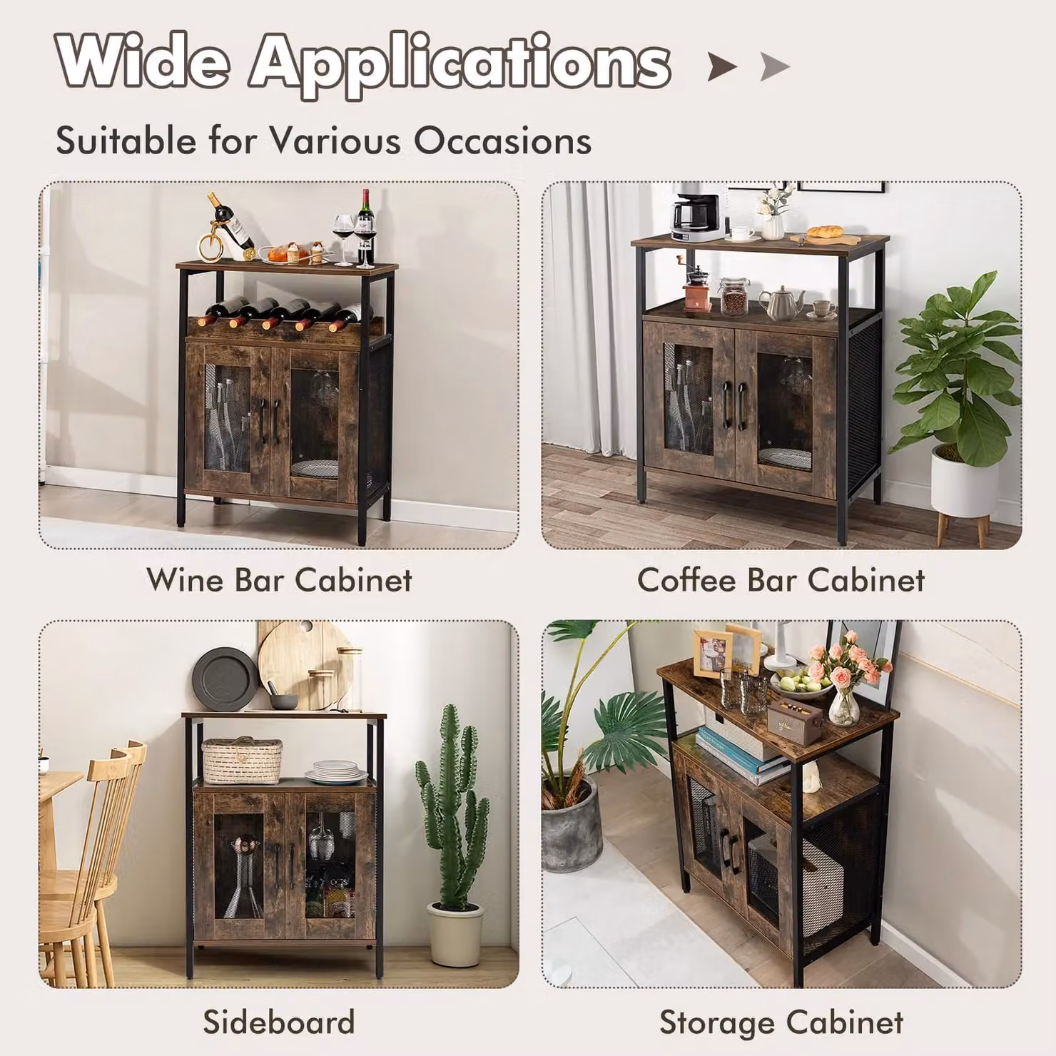 Costway Industrial Wine Bar Cabinet and Kitchen Storage Sideboard with Wine Rack and Glass Holders in Brown – 5