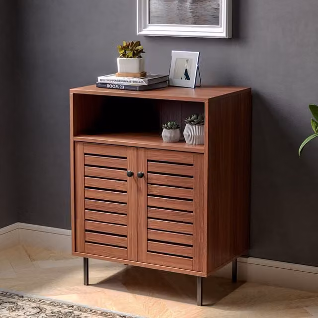 Livingandhome Modern Free-Standing Wooden Sideboard Cabinet in Brown